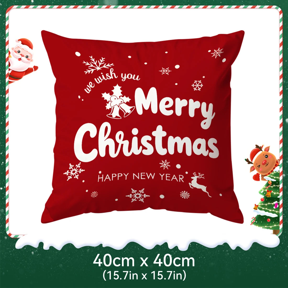 Red Christmas Decoration Pillowcase Printed Polyester 40/45/50cm Throw Pillowcover Decorative Sofa Cushion Pillowslip Home Decor