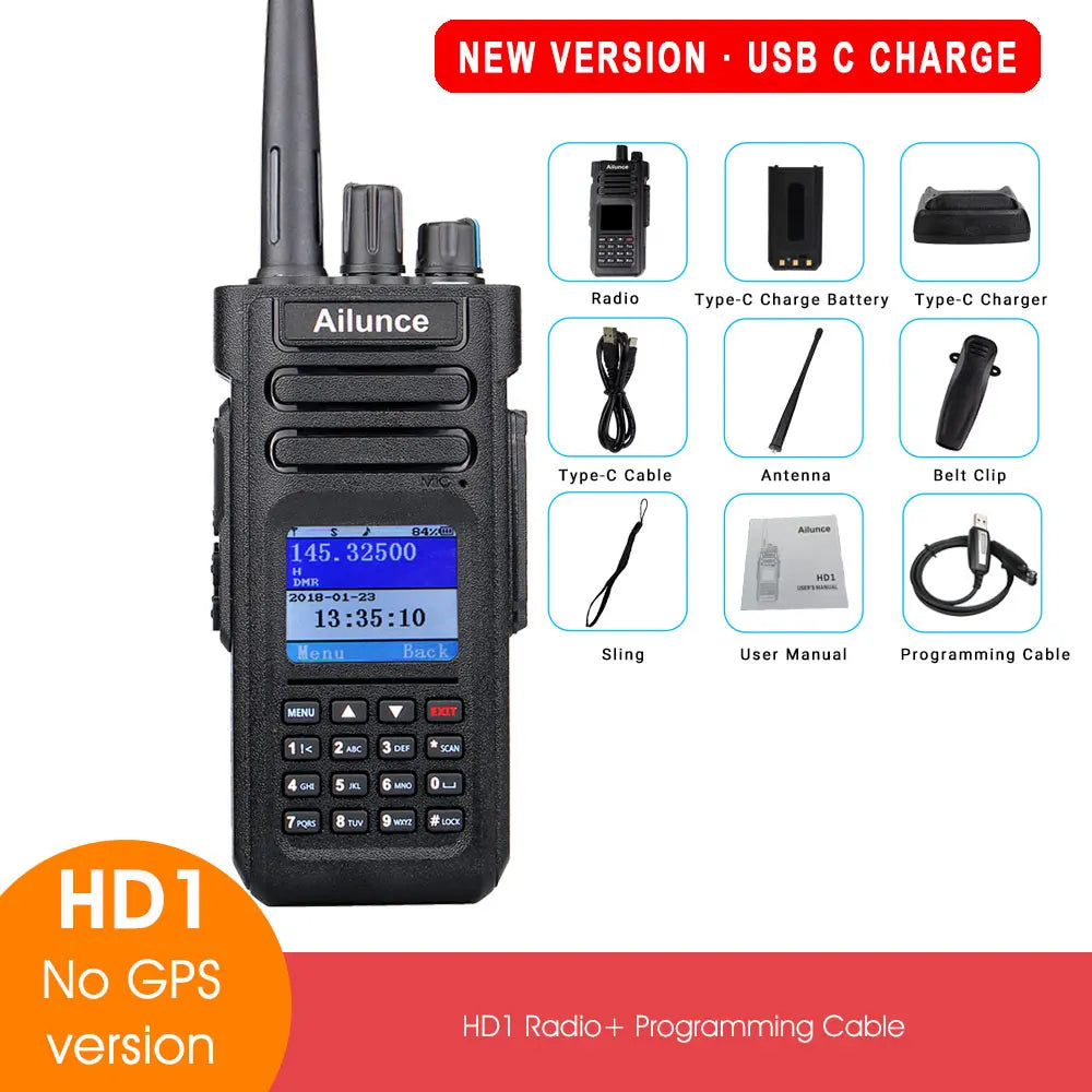 Ailunce HD1 DMR Digital Walkie Talkie Ham Radio Long Range Amateur Two-Way Radio Walkie-talkie GPS VHF UHF Dual Band Transceiver