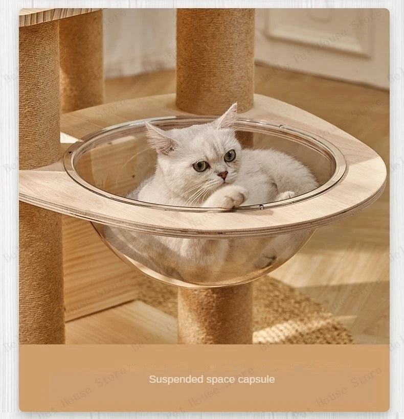 Massivholz Säule Multi-schicht Katzen Klettergerüst, Multifunktional Haustier Große Katzen Villa Mehrstöckig Katzen Baumhaus Klettern Spielzeug