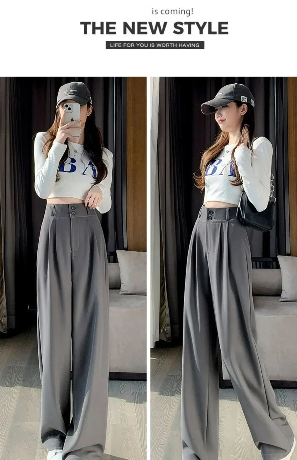 Elegante Hose Koreanischer Stil - Weite Beinlänge Schwarz