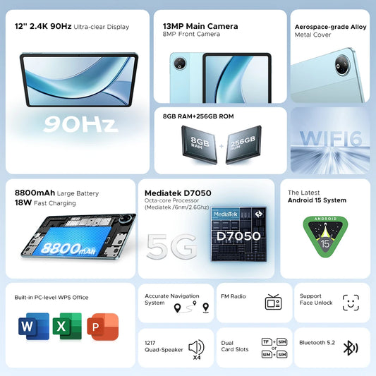 DOOGEE V Pad 2 In 1 5G Tablet - 32 GB RAM, 12 Zoll Display, 8800 mAh Akku