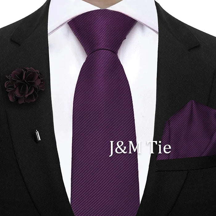 Simplicity Mens Ties Solid NeckTie Pocket Square Floral Brooch Set Men's Wedding Tie Suit Accessories Fit Group Holiday Party