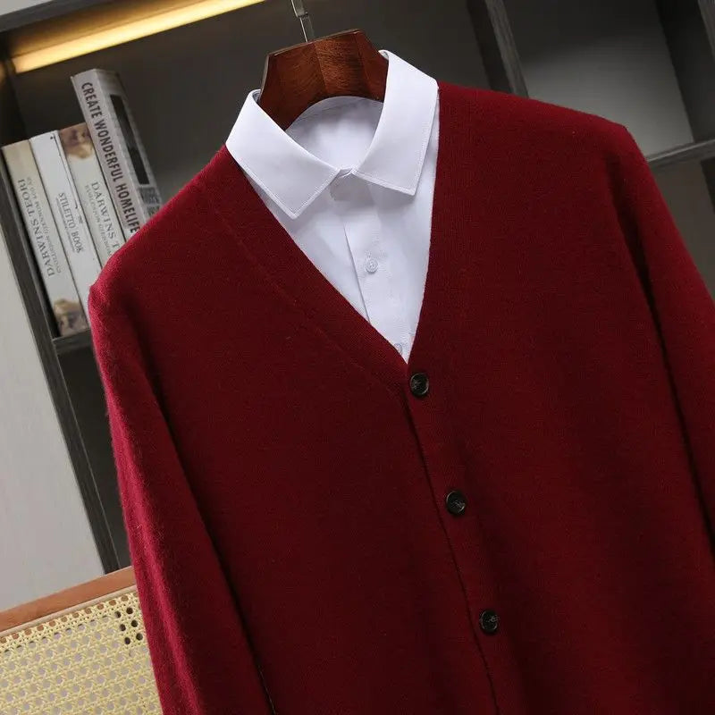 Closure V-Neck Strickjacke Herren - Polyester Langarm Unifarben Größen M L Klassisch Winter