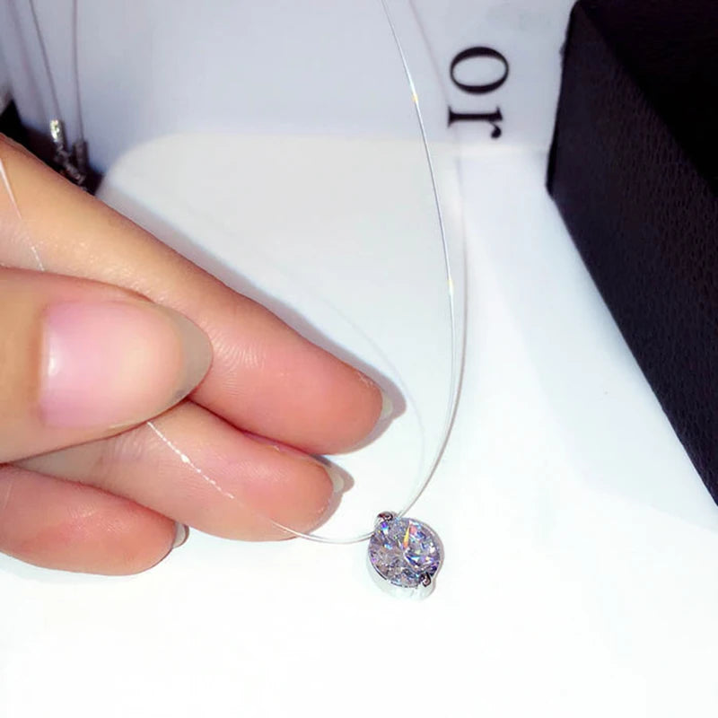 Colier transparent invizibil cu fir de pește, pandantiv super strălucitor cu zirconiu pentru femei, moda Coreea, coliere claviculă Femme Choker