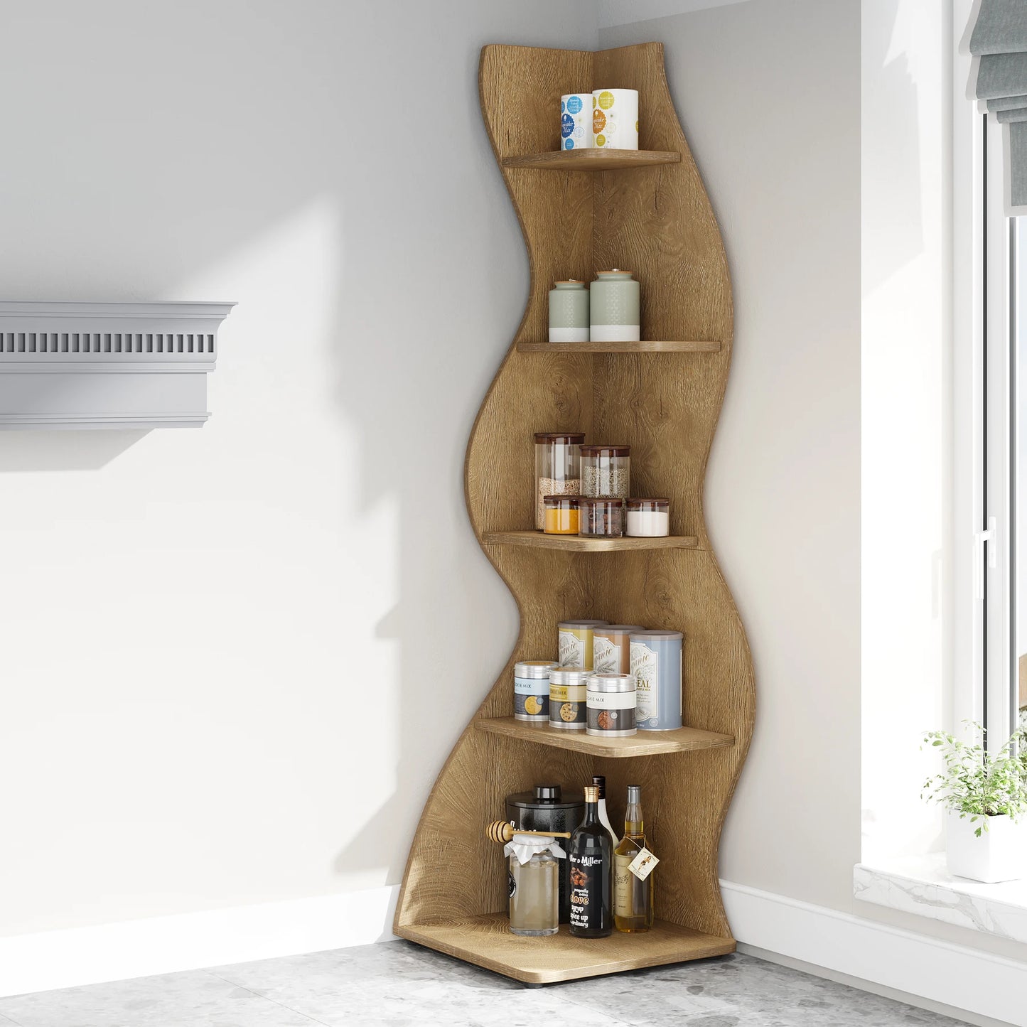 Tribesigns Bücherregal Eckregal 5-stufig Pflanzenständer Wohnzimmer