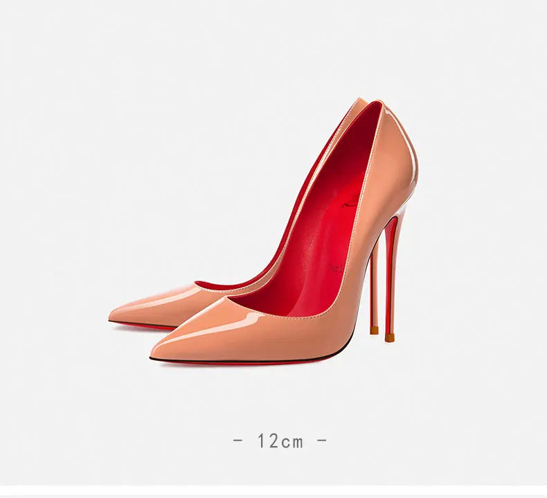 elegant woman heeled shoes 2024 trend luxury Brand Women High Heels Red Shiny Bottoms shallow Pumps Pointed Toe Sexy Women 12cm