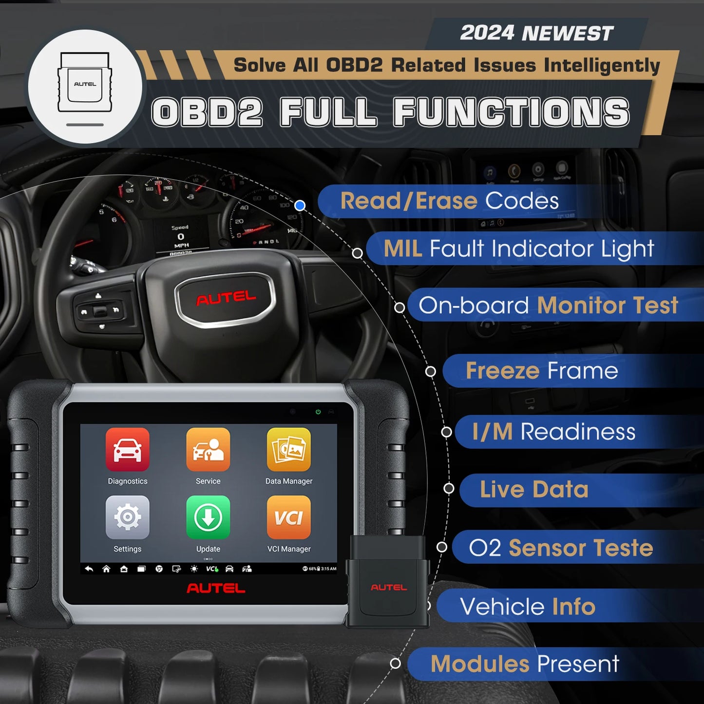 Autel MaxiCOM MK808BT Pro OBD2 Scanner Auto Diagnosegerät Code-Leser mit Aktiv-Test, Vollsystem-Diagnose, 28+ Services