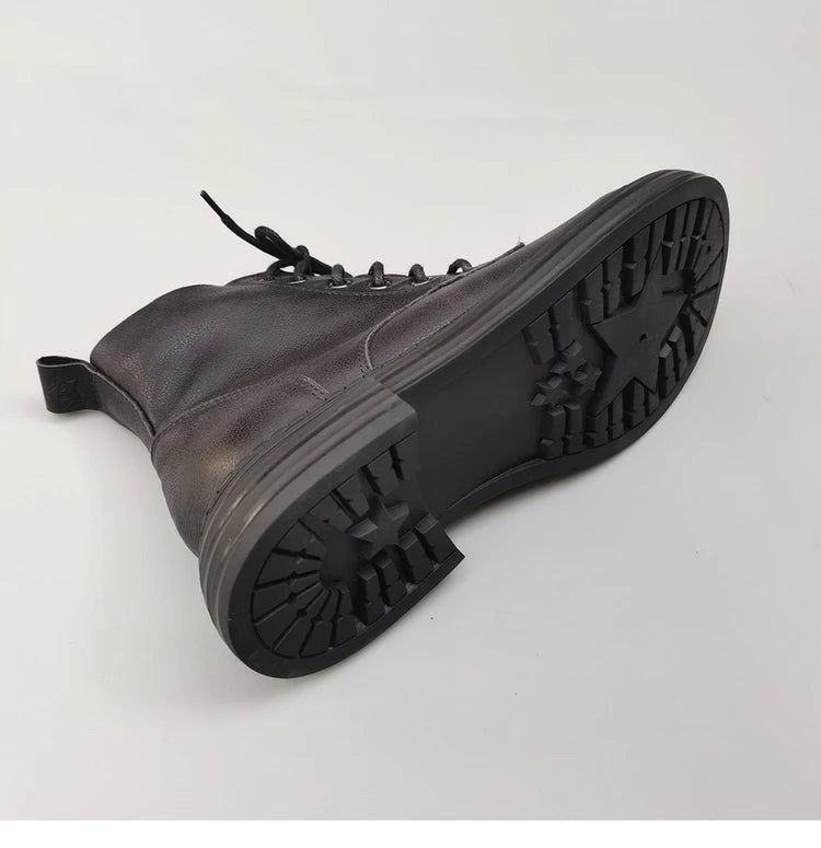 Ghete la gleznă Careaymade, piele naturală, variantă lată - mărime mare, înălțime toc 3-5 cm, căptușeală din lână