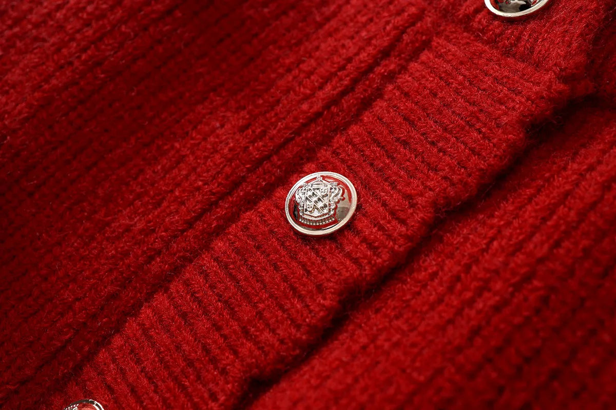 V-TREECN Roter Strickcardigan - Gr 3-6Y Polyester O-Kragen