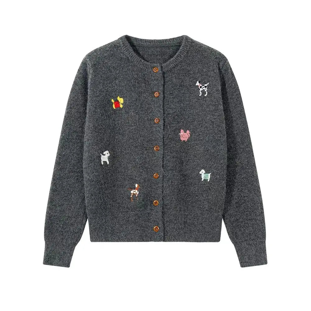 CN Zhejiang Hundemotiv Strickjacke Stickerei Moderner Schliff - Größe M, Polyester, Knopfleiste