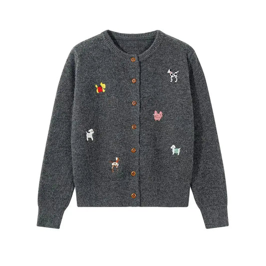 CN Zhejiang Hundemotiv Strickjacke Stickerei Moderner Schliff - Größe M, Polyester, Knopfleiste