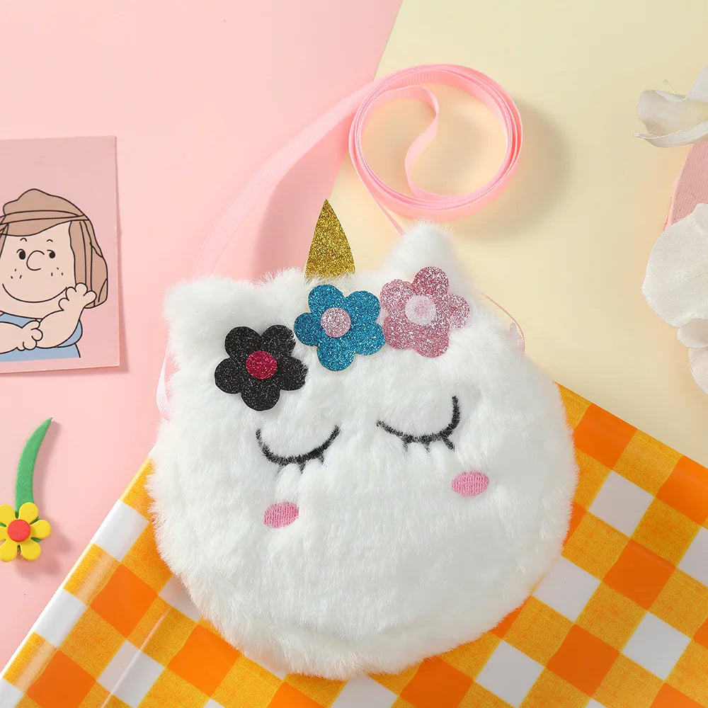 Children's Bag Unicorn Crossbody Bag Baby Girls Bag Plush Shoulder Bag Girls Round Cute Coin Purse Kids Gifts