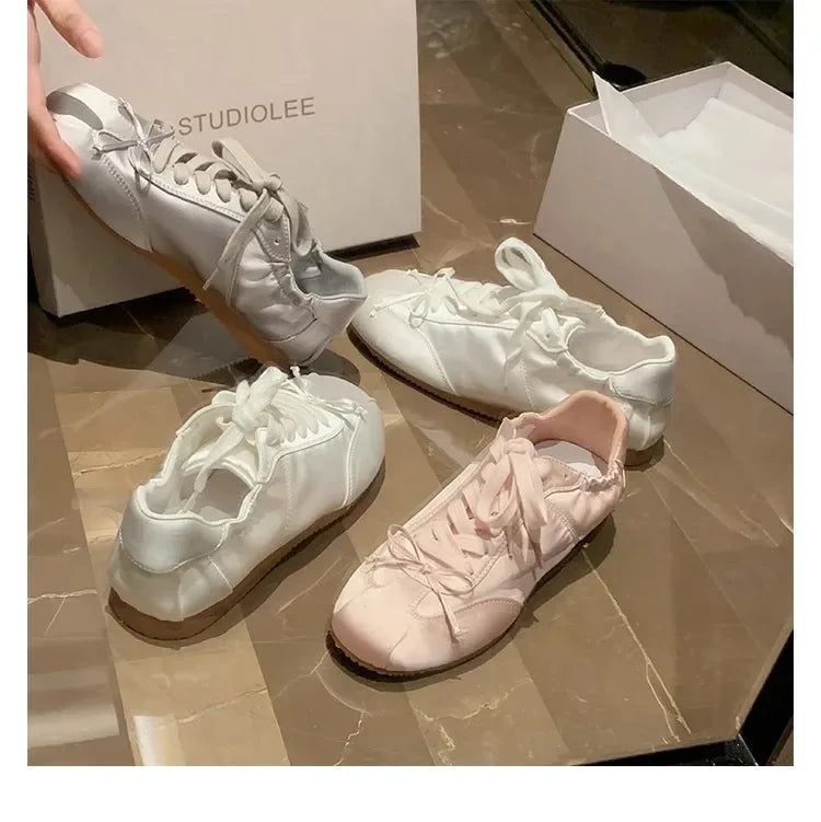 Comemore 2025 Neu Sommer Damen Ballet Stil Süß Mädchen Sport Board Schuhe Mode Satin Schleife Freizeit Flats Damen Komfortabel