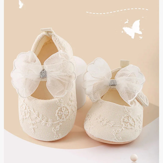 Sommer Baby Lauflernschuhe 2025 - 0-18M Mädchen Bestickte Mesh Schuhe - Kleinkind Schleife Weiche Sohle Stoffschuhe