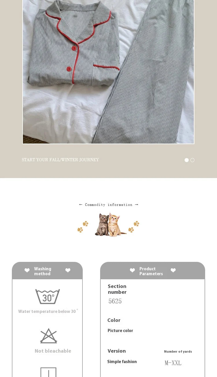 LunaWear Pyjama Set Gestreift Langarm - Größe S, Baumwolle