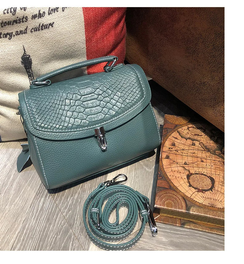 Genuine Leather Women Bag Fashionable Purse for Lady Temperament Crossbody Square Shoulder Bag Cow Leather Versatile Handbag