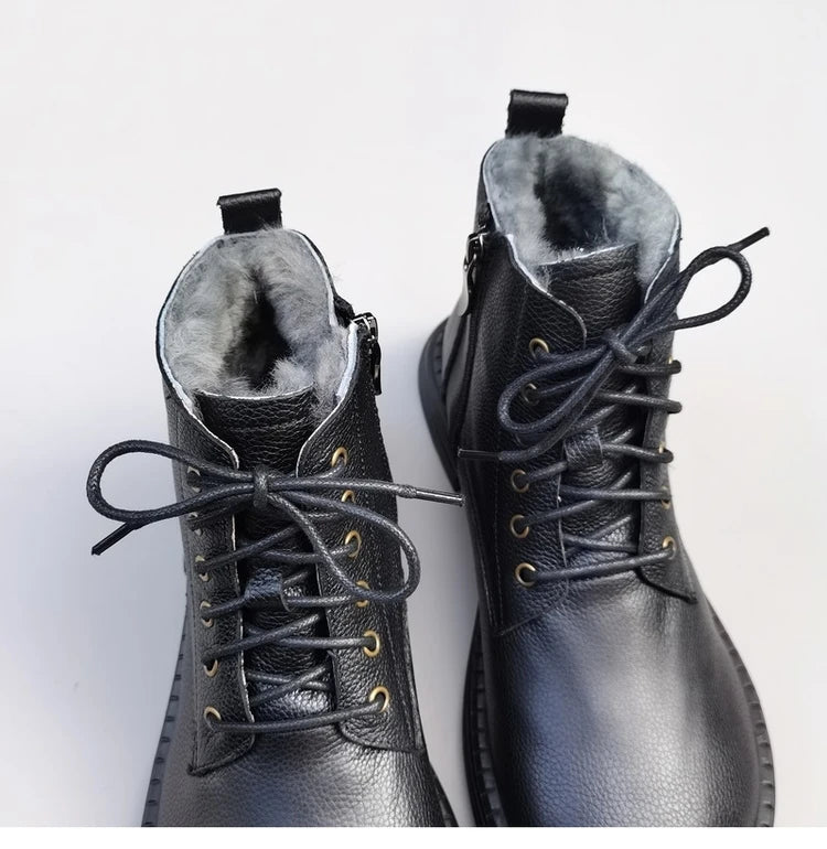 Ghete la gleznă Careaymade, piele naturală, variantă lată - mărime mare, înălțime toc 3-5 cm, căptușeală din lână