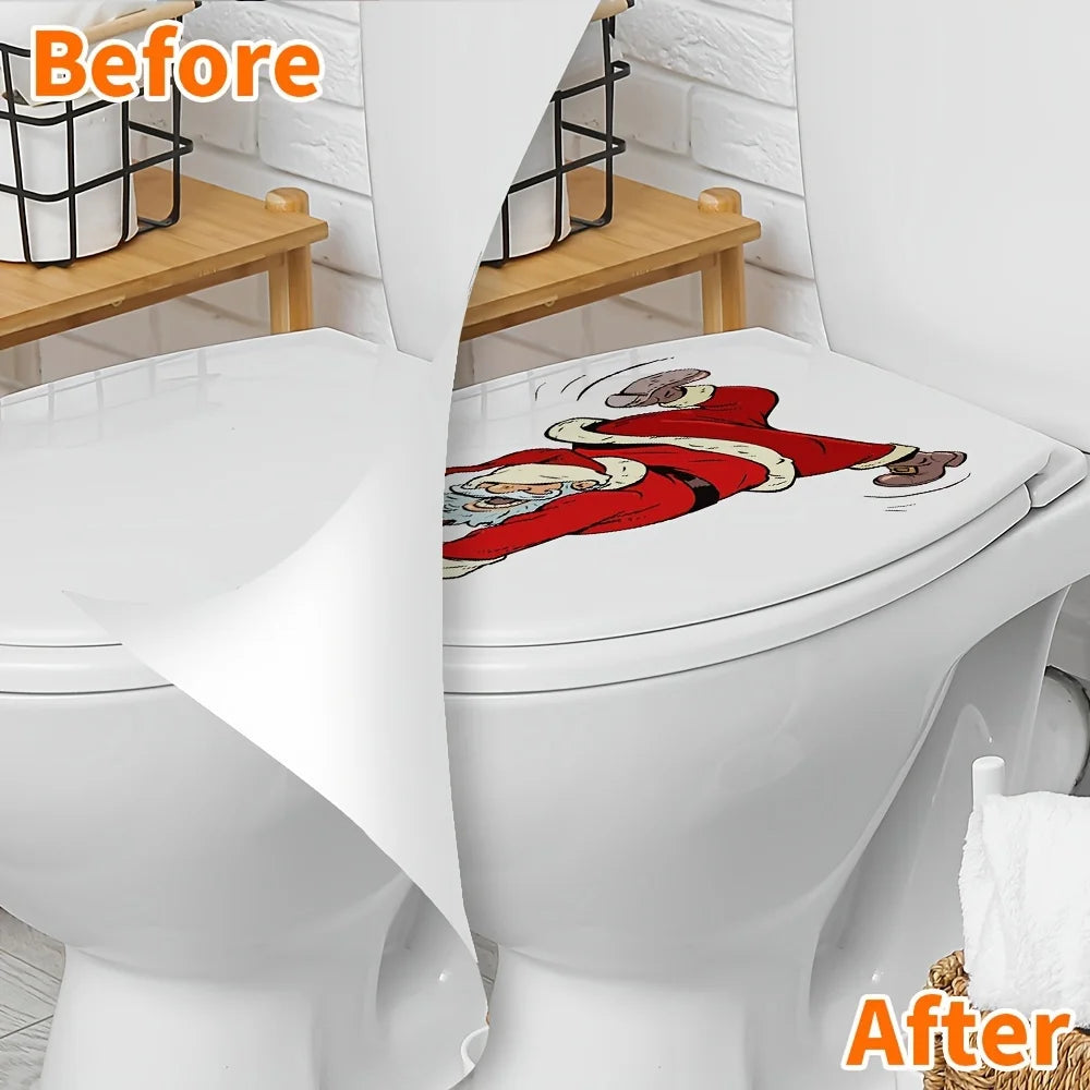 1pc Funny Santa Claus Toilet Bathroom Stickers - Self-Adhesive Waterproof Christmas Decorations- Perfect Christmas Gift Idea!