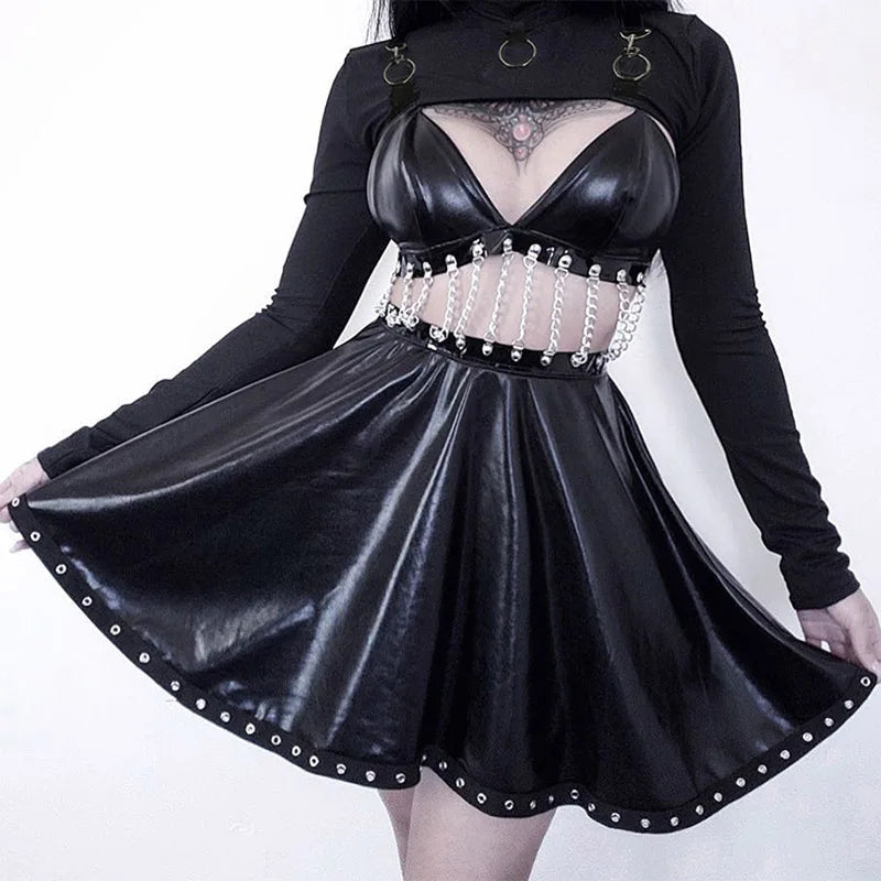 Women T-Shirt Sexy Hip Hop Gothic Lady Micro Short Metal Chain Lace See-through Mesh Long Sleeve Turtleneck Hot Tops