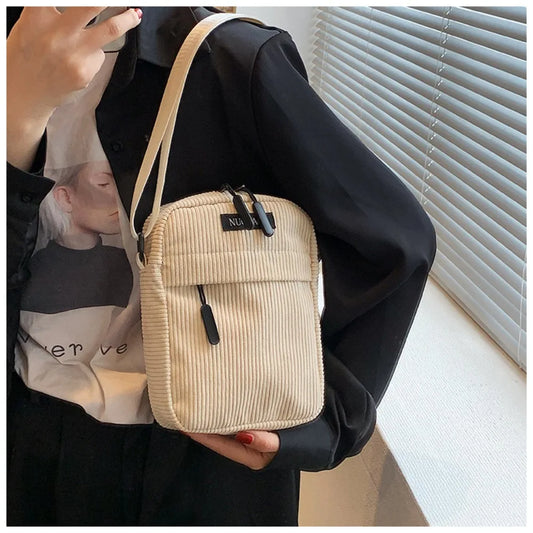 Fashion Corduroy Women's Crossbody Bag Casual Sports Student Mobile Phone Small Shoulder Bag Solid Color Female Handbag 2024 New