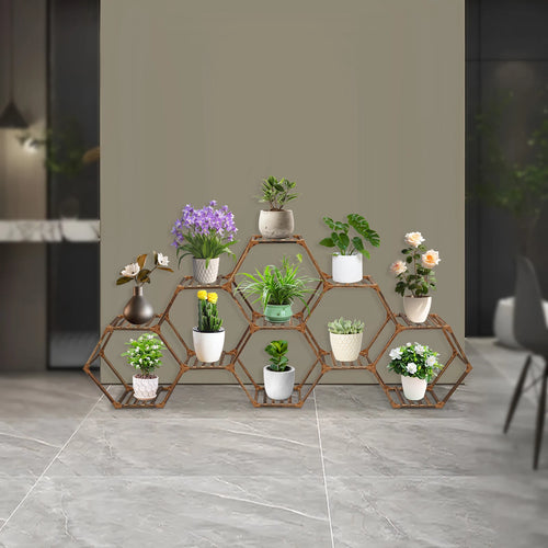 HolzKraft Blumenregal 11 Ebenen Holz Hexagonrahmen Innenbereich