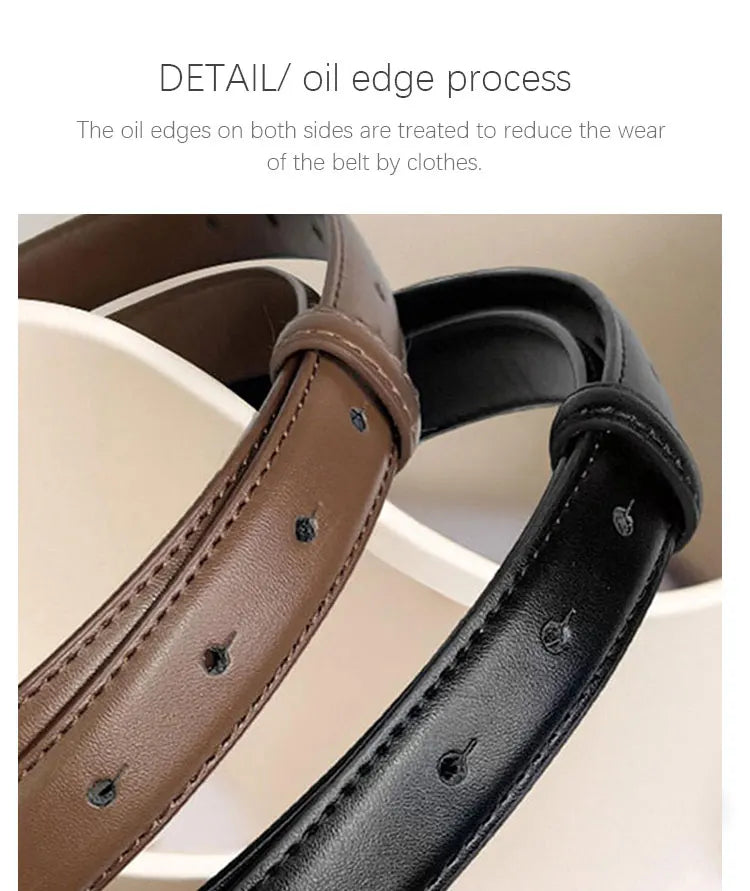 Women's Belt Versatile Retro Bronze Buckle Cowhide Thin Belt2.3Simple and Elegant Decorative Dress Suit Apparel Accessories