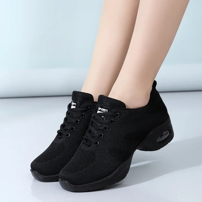 Sneakers Dance Shoes For Women Flying Woven Mesh Comfortable Modern Jazz Dancing Shoes Girls Ladies Outdoor Sports Shoes