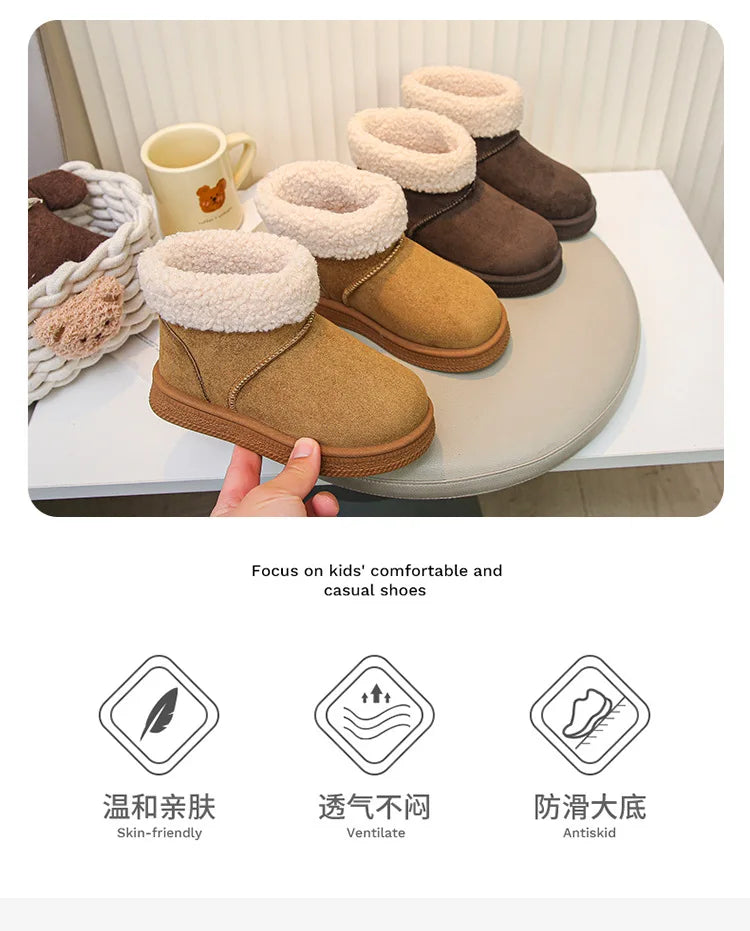 Winter Kinder Schnee Stiefel 2025, Neue Kinder Baumwolle Schuhe Warme Plüsch Kinder Plattform Outdoor High Top Stiefel Mädchen Junge Schnee Stiefel