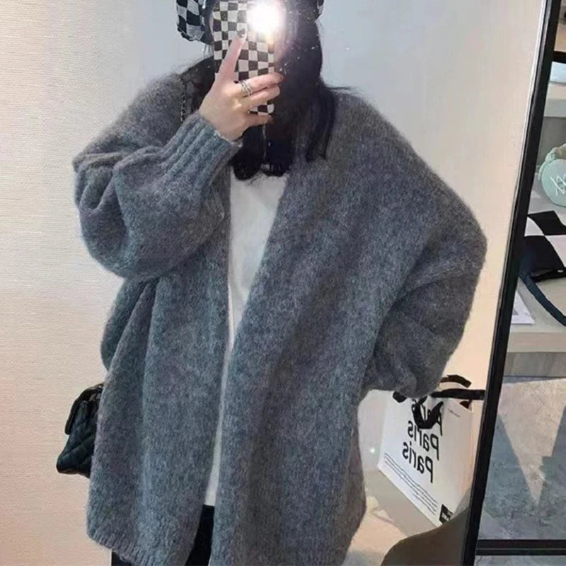 Koreanische Ballonärmel Strickjacke - Einfarbig, Warm L
