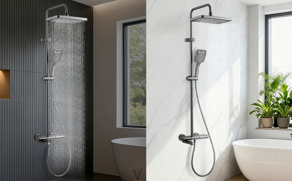 NONEM Badezimmer Wasserhahn-Set Klappbarer Auslauf 180°-Höhenverstellbar Messing