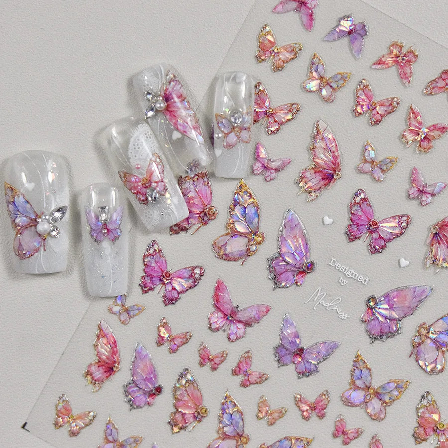 Shell Light Butterfly Nail Stickers High Quality Design Adhesive Stickers Nail Art Decoration Nail Supplies Decals Manicure Tool