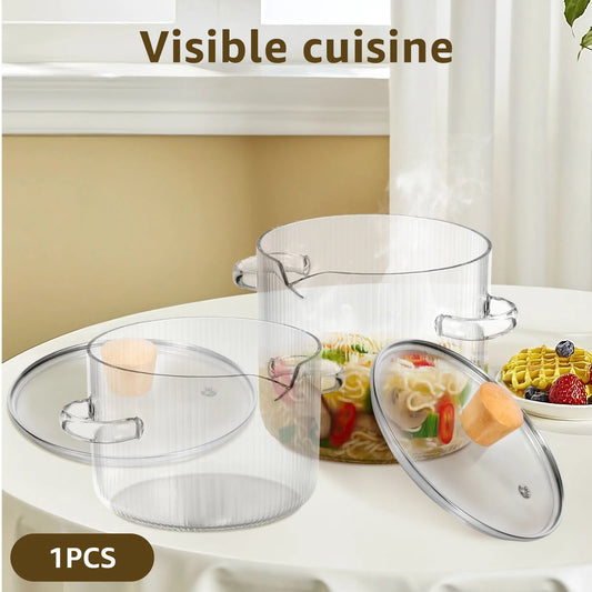 Glass Cooking Pot Transparent BorosilicateGlass Simmer Pot w/ Lid and Spout Heat Resistant Cooking Stovetop Pot Kitchen Soup Pot