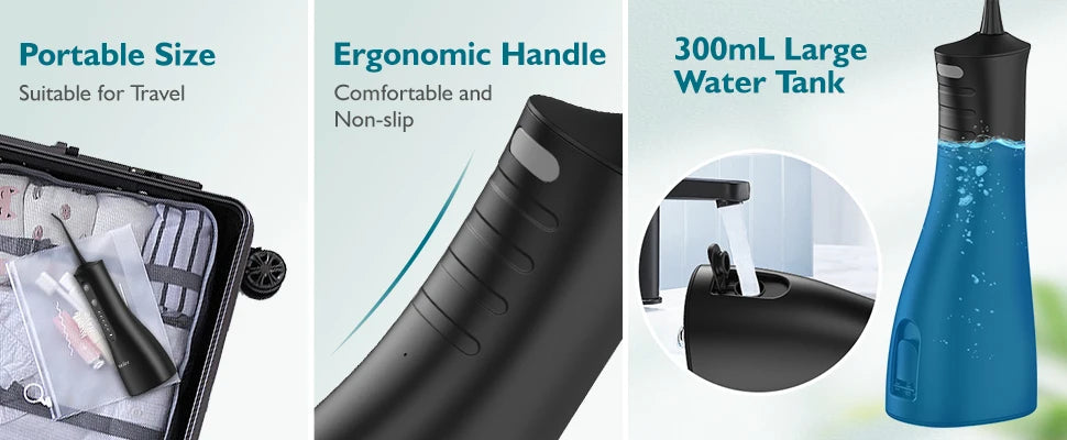 Sejoy Water Dental Flosser For Teeth Cleaning, Cordless Portable Oral Irrigator Rechargeable Powerful Water Teeth Cleaning