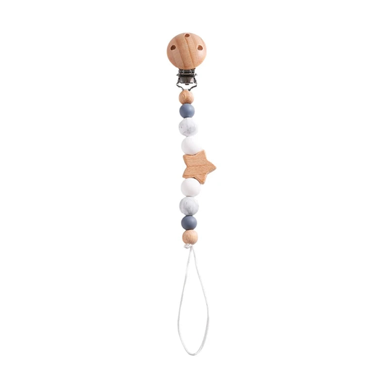 Baby Pacifier Chain Star Customizable Beads Wooden Pacifier Clips BPA Free Handmade Holder Chain Infant Nursing Teether Chain
