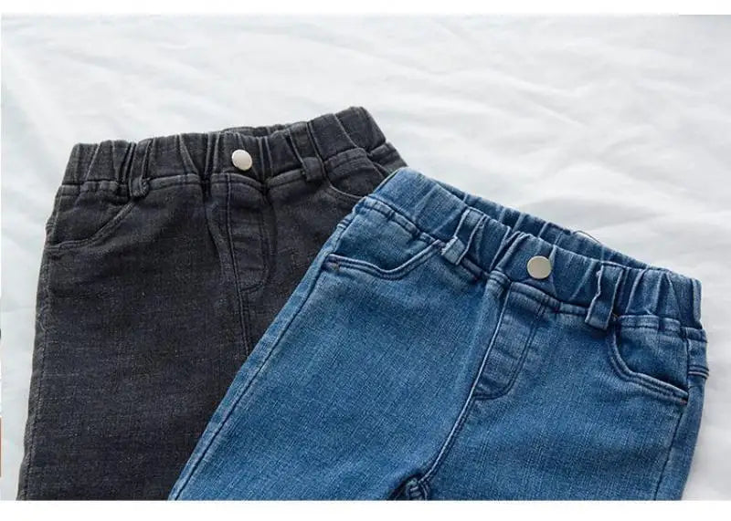 Baby Kids Spring Autumn Winter Thick Warm Jeans With Fleece For 1-7 Years Boys Girls Casual Denim Pants Kids Children Trousers