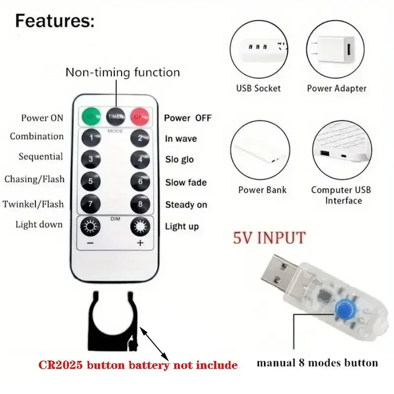 TCATTAC 01YAYA Zdalnie sterowane kurtyny świetlne LED USB – długość 3/4/6 m, prąd stały 5 V