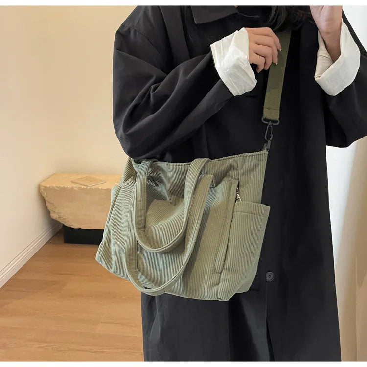 Fashion Versatile Shoulder Bag College Wind Commuting Corduroy Square BagUnisex Large Capacity Leisure Portable Crossbody Bag