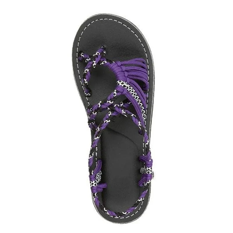Women Summer Flip Flop Sandals Shoes Mixed Color Matching Rope Knot Beach Toe Roman Sandals Casual Comfortable Plus Size Shoes