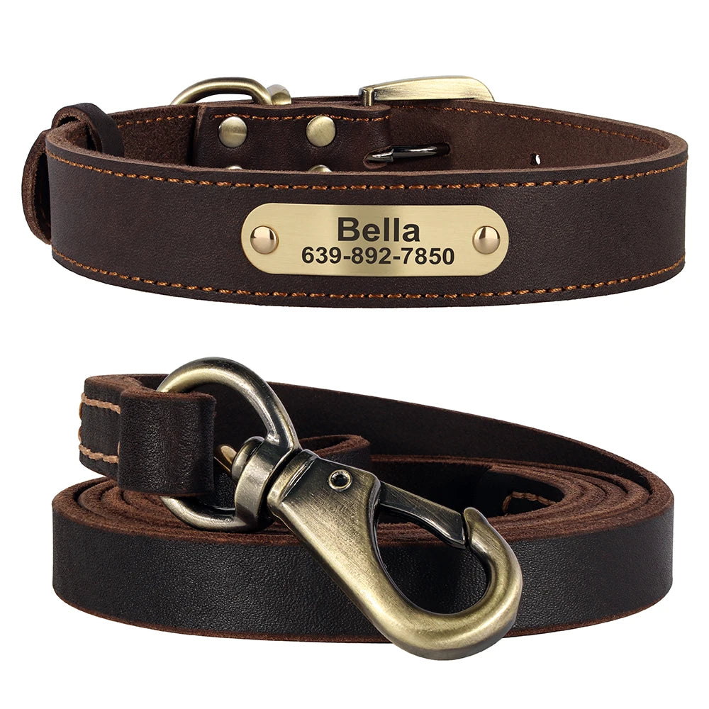Echtes Leder Hund Halsband Leine Set Personalisiert Haustier Halsband Mit Leine Kostenlose Gravur Namensschild Für Kleine Mittlere Große Hunde