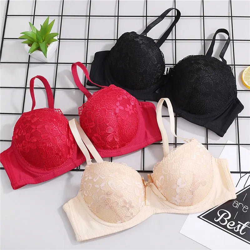 BH 2025: Ladies Sexy Lace Push Up Bra with Underwire Bow Bralette - Female Underwear Lingerie Adjustable Straps Gathered Brassiere 2024 Collection