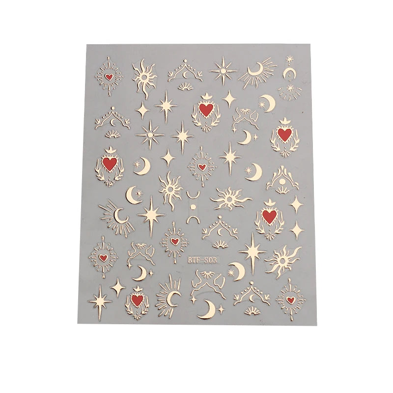 Mix 3 Sheets 3D Stickers for Nails Gold Sliver Rose Gold Laser Butterfly Moon Sun Adhesive Sliders DIY Nail Art Accessories