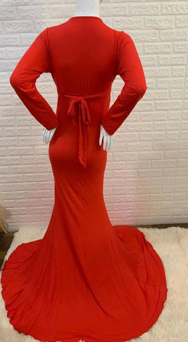 Women's Spring Autumn Maternity Dress Elegant Slim V-Neck Long Sleeve Mermaid Maxi Gowns for Photography Baby Shower Photoshoot