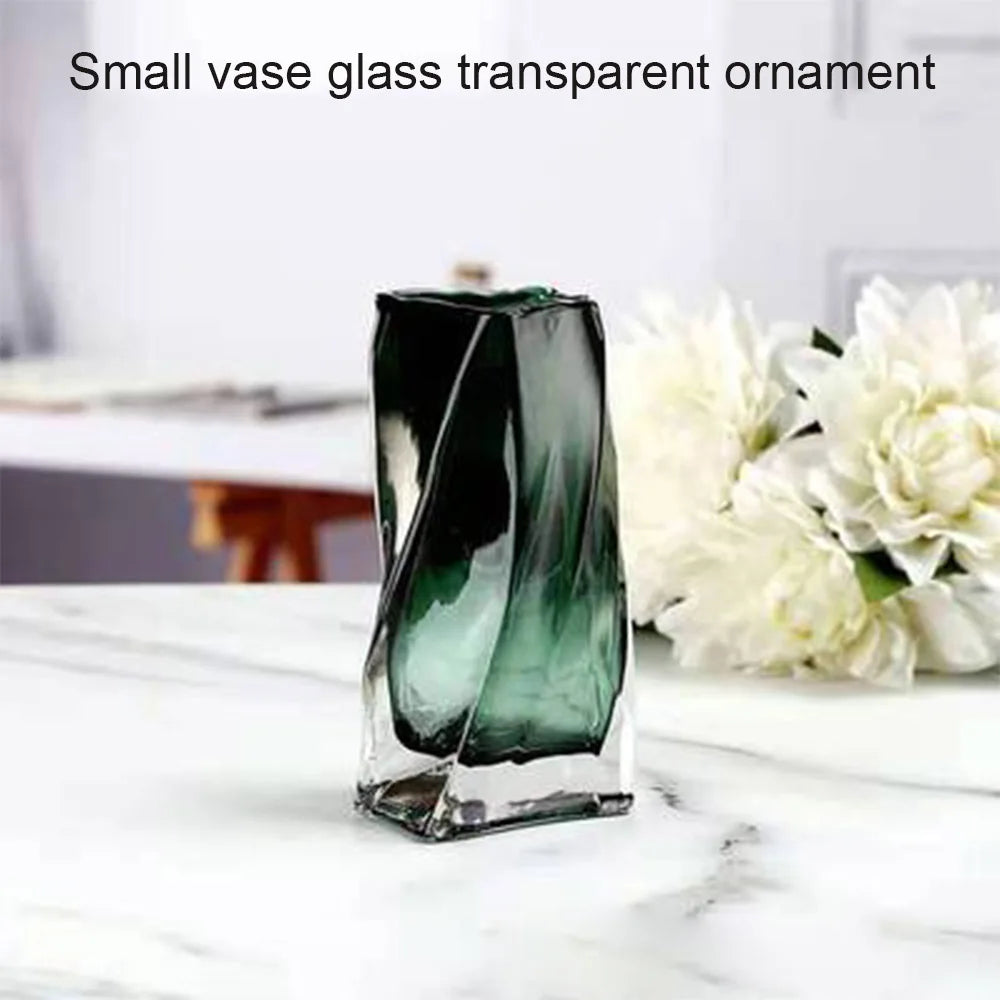 Twisted Glass Flower Pot Simple Art Design Creative Irregular Crystal Vase Container For Home Plants 3 Sizes