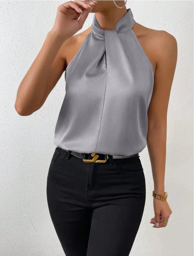 Women's Tops 2025 Summer New European and American Clothes Satin Halter Sleeveless Vest elegant Commuting Satin Simulated Silk Top