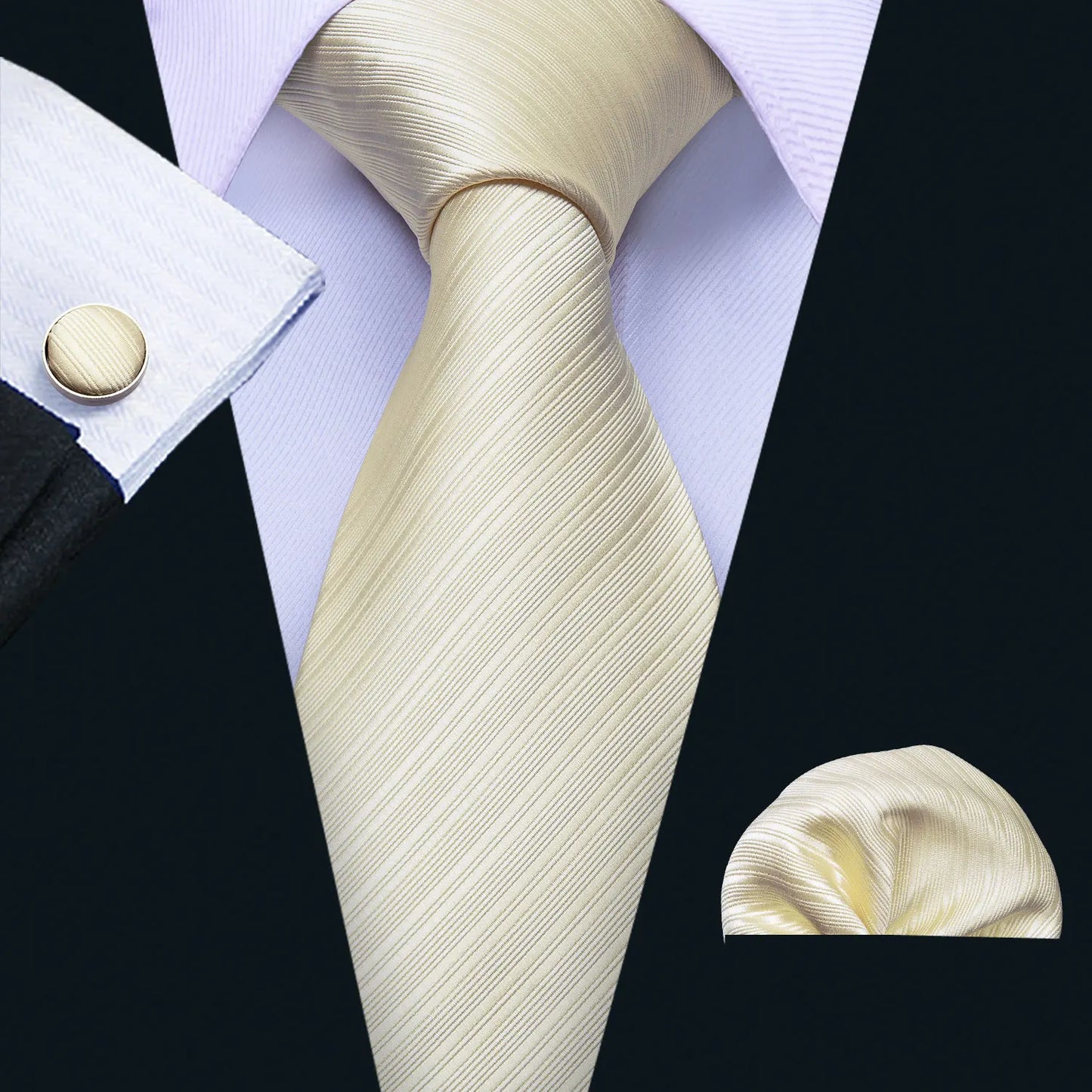 Fashion Silk Men Tie Set Gold Yellow Orange Solid Paisley Striped Plaid Floral Necktie Pocket Square Cufflinks Wedding Business