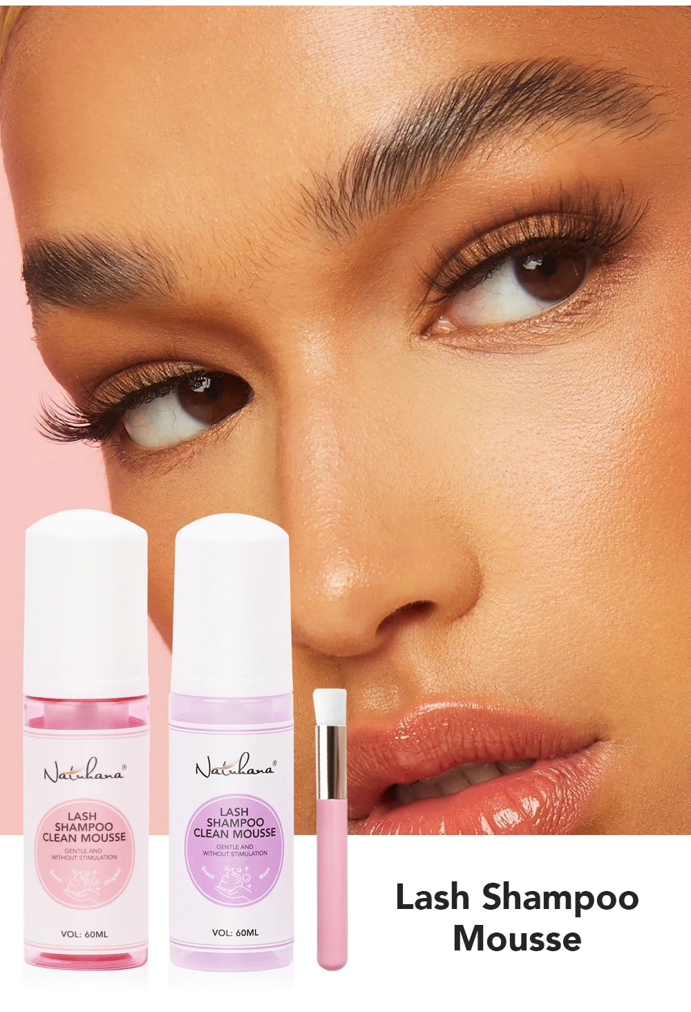 NATUHANA 60ml Gentle Lash Cleansing Mousse No Irritation Eyelash Shampoo for Extensions Grafting Makeup Remover Glue Cleanser