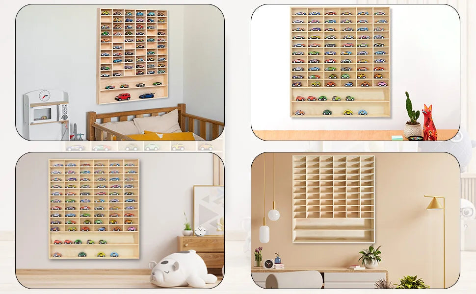 NONED Massivholz Auto Modell Box 60 Fächer Wandmontage 58,5x64,5 cm