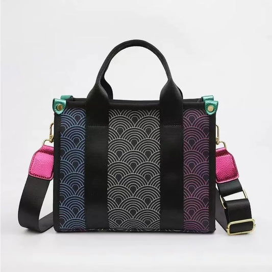 Versatile Color Blocked Handbag Women's Large Capacity Diagonal Strap Crossbody Square Fashion Geometric Patterns Shoulder Bag