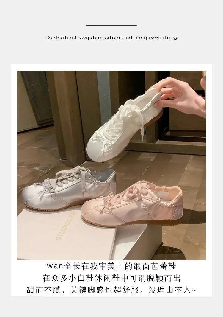 Comemore 2025 Neu Sommer Damen Ballet Stil Süß Mädchen Sport Board Schuhe Mode Satin Schleife Freizeit Flats Damen Komfortabel