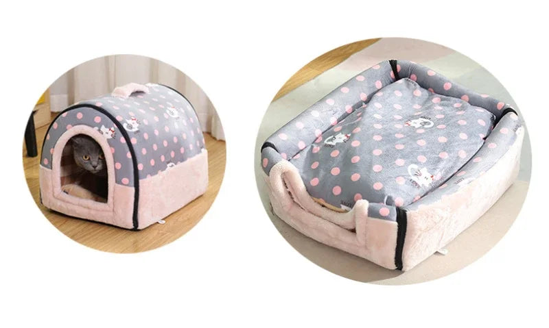 Pet Bed Foldable Dog House Kennel Soft Tent Indoor Enclosed Warm Plush Sleeping Nest Basket with Removable Cushion For Cats Dogs